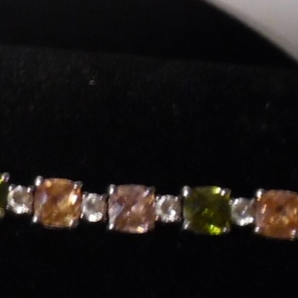 Womens Sterling Silver 925 Tennis Bracelet Sz 7" Pink/Green/Ginger-Color CZs - Picture 8 of 15